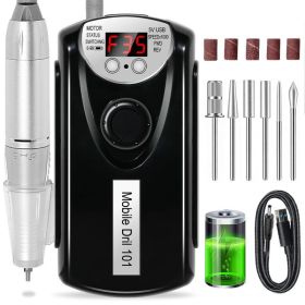 Professional Nail Drill, 35000 RPM Electric Mobile Drill For Acrylic Nails, Rechargeable Electric Nail File Machine Kit For Home Use, Salon Quali (Option: Bladk)